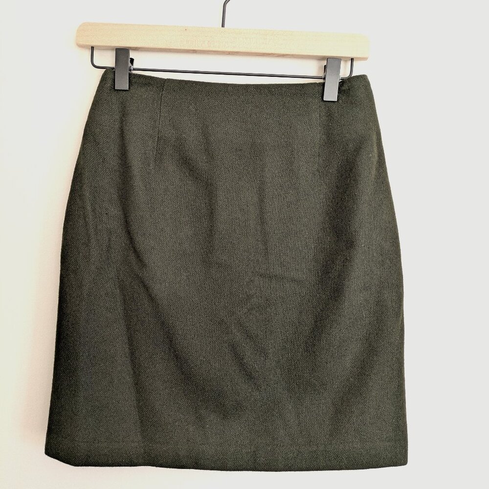 Vintage 100% Wool Dark Green Mini Pencil Skirt